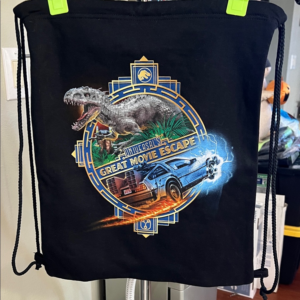 Universal Black Movie-Themed Drawstring Backpack